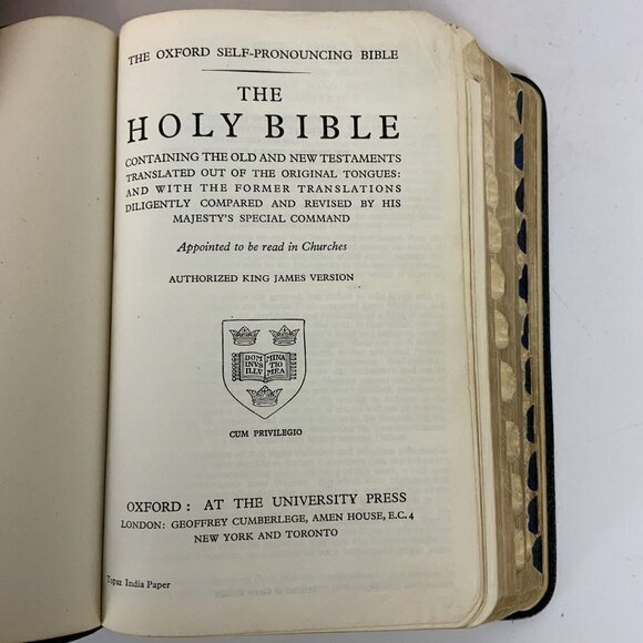 Oxford Self-Pronouncing Holy Bible Authorized KJV Blue Personal Size Tabbed 1951 - Picture 5 of 10